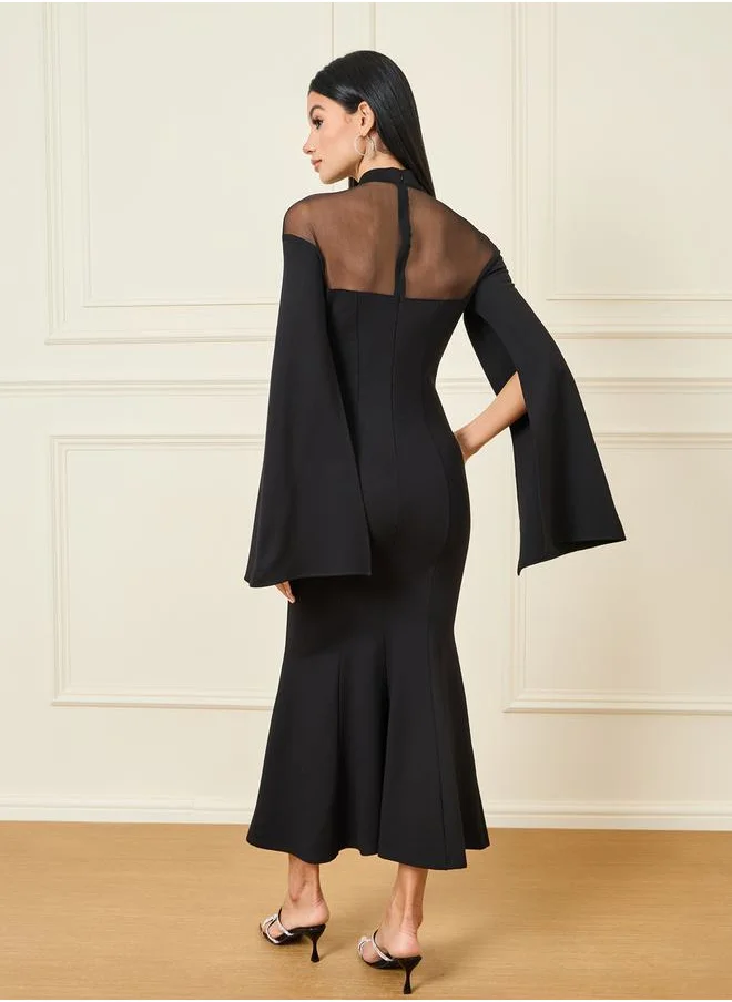 Styli Embellished Neck Mesh Insert Mermaid Dress