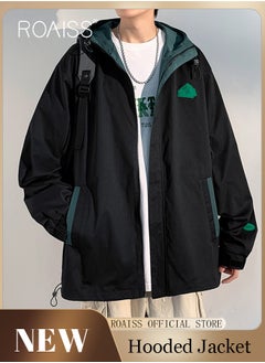 roaiss Oversize Hooded Jacket Men Baggy Coats Streetwear Zip Up Outerwear Windbreaker Tops  - Image 3