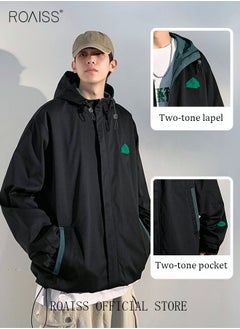 roaiss Oversize Hooded Jacket Men Baggy Coats Streetwear Zip Up Outerwear Windbreaker Tops  - Image 2