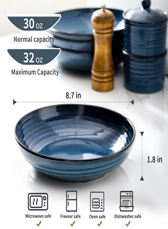 HASENSE Pasta Bowls, 32 Oz Ceramic Serving Bowls Set of 4-8.7 Inch Serving Dishes for Salad, Pasta, Soup, Fruit - Blue Dinner Plate Bowls for Home Gift, Dishwasher & Microwave Safe - Image 2