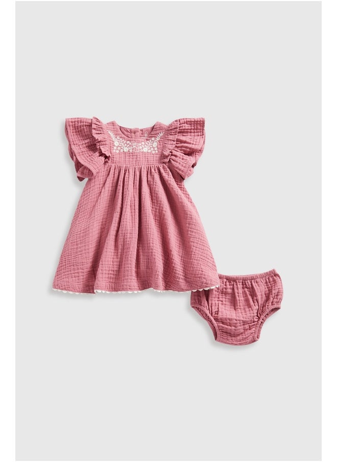 mothercare - Pink Woven Dress and Knickers Set - Image 1