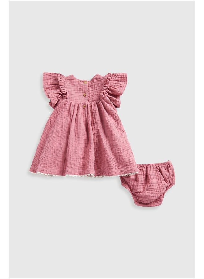 mothercare - Pink Woven Dress and Knickers Set - Image 1