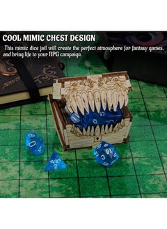 CZYY Dnd Mimic Chest Dice Jail Prison With A Random Polyhedral Dice Set Wood Laser Cut And Etched Dice Storage Box For Your Bad Dice (Dice Jail C)  - Image 3