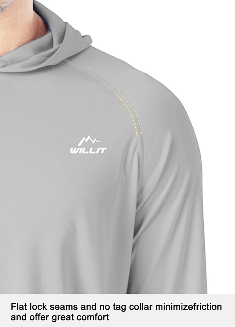 Willit Men's Sun Shirts UPF 50+ Rash Guard Long Sleeve Sun Protection Hoodie SPF UV Fishing Lightweight Athletic Running Gray L - Image 3