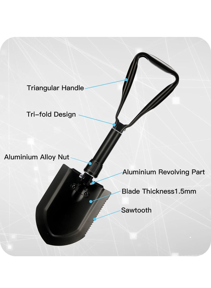 Folding Shovel– Entrenching Tool 18.25 Inch Foldable Camping Shovel w/Wood Saw Edge and Tactical Shovel Carry Case - Image 3