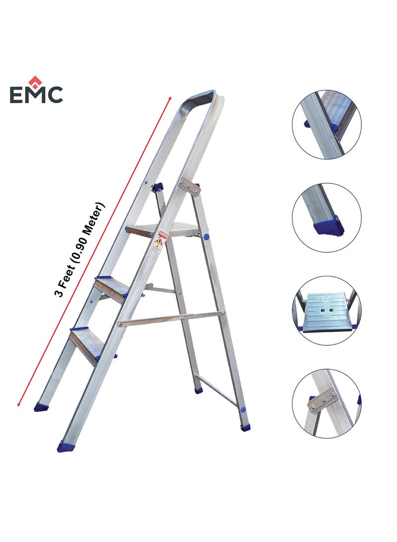 اي ام سي سلم EMC الألومنيوم القابل للطي، تصميم خفيف الوزن محمول، أقدام غير قابلة للانزلاق (3 خطوات) - Image 2
