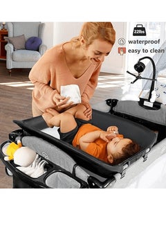 Riolio Portable Baby Playard, 5-in-1 Pack and Play, Baby Bedside Sleeper with Bassinet, Multifunction Bedside Crib from Newborn to Toddlers, U-Shaped Diaper Changer, Playard, Safety Strap, Luxury Mosquito Ne  - Image 2