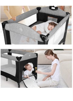 Riolio Portable Baby Playard, 5-in-1 Pack and Play, Baby Bedside Sleeper with Bassinet, Multifunction Bedside Crib from Newborn to Toddlers, U-Shaped Diaper Changer, Playard, Safety Strap, Luxury Mosquito Ne  - Image 3
