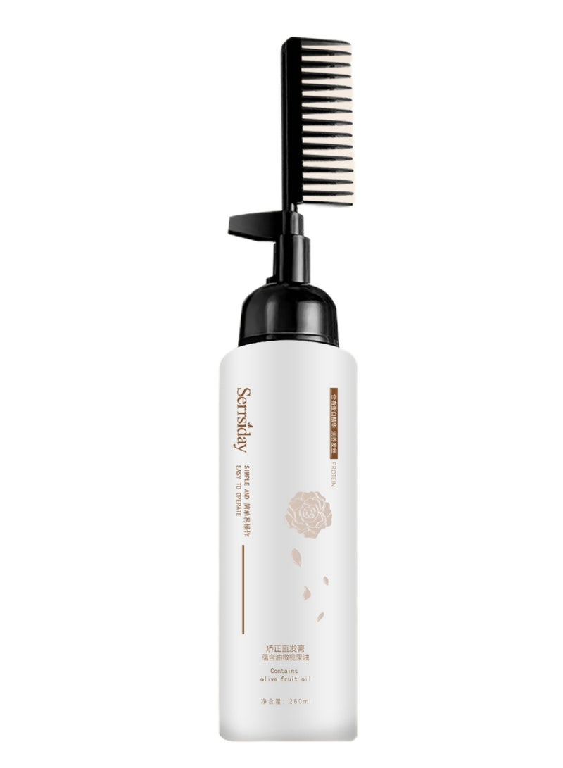 Protein Correction Hair Straightener Cream with Comb, Second Hair Straightening Cream, Hair Straightener Comb, Protein Correcting Hair Straightening Cream, Silk and Gloss Hair Cream (260ml) - Image 1