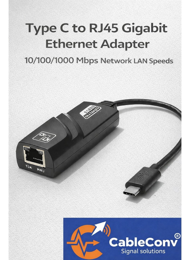 CABLE CONV Type-C to Gigabit Ethernet Adapter – RJ45 LAN Converter 1000Mbps for MacBook, Windows Laptop - Image 1