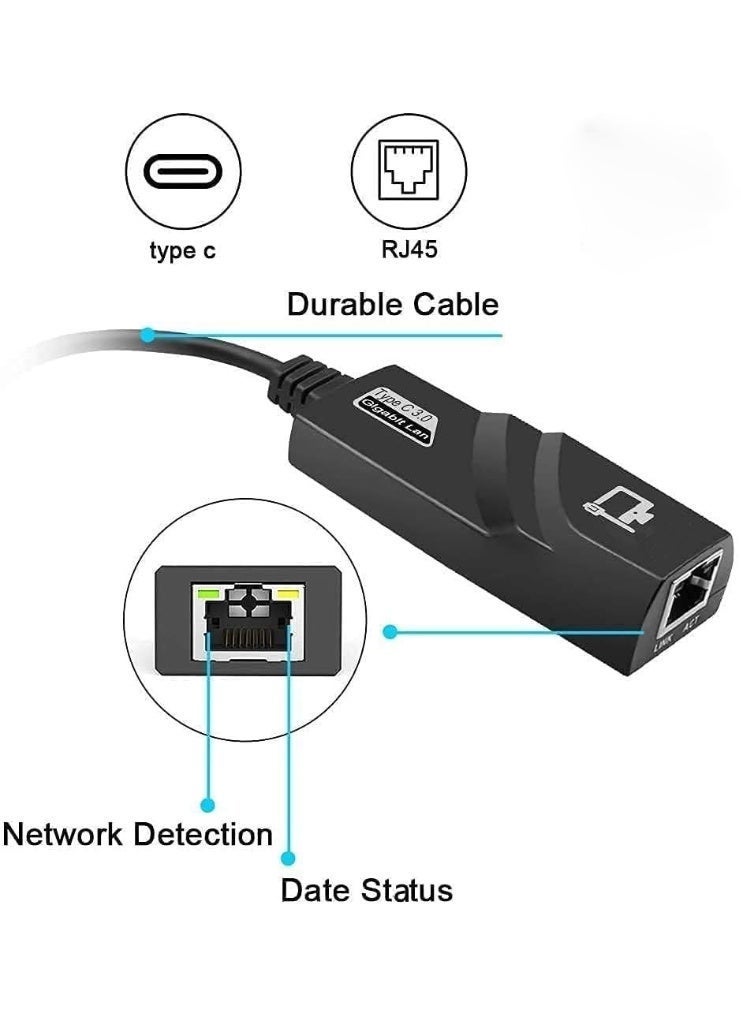 CABLE CONV Type-C to Gigabit Ethernet Adapter – RJ45 LAN Converter 1000Mbps for MacBook, Windows Laptop - Image 3
