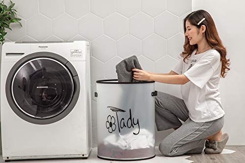 Moradiya Fresh Collapsible Laundry Basket,Waterproof Round Plastic Large Clothes Basket Laundry Hamper with Handles, Cute Cartoon Kids Nursery Laundry Basket,Baby Gift (White) - Image 2