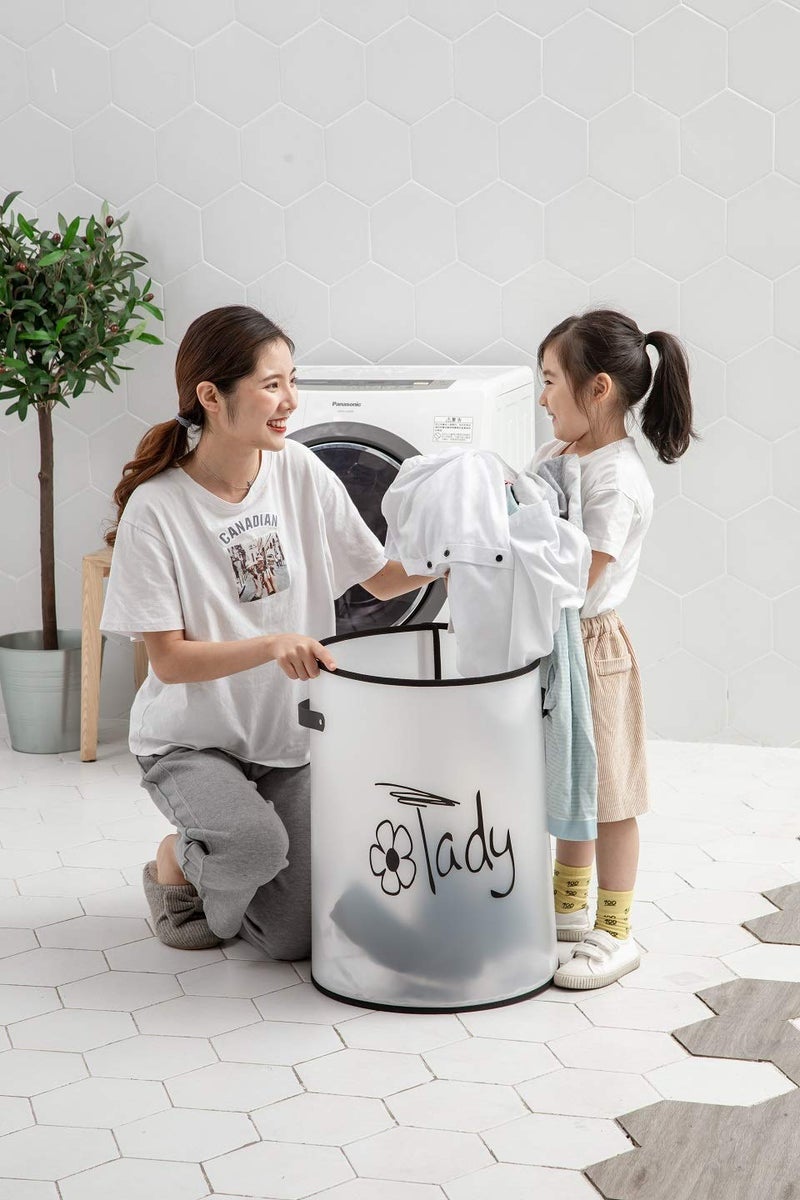 Moradiya Fresh Collapsible Laundry Basket,Waterproof Round Plastic Large Clothes Basket Laundry Hamper with Handles, Cute Cartoon Kids Nursery Laundry Basket,Baby Gift (White) - Image 3