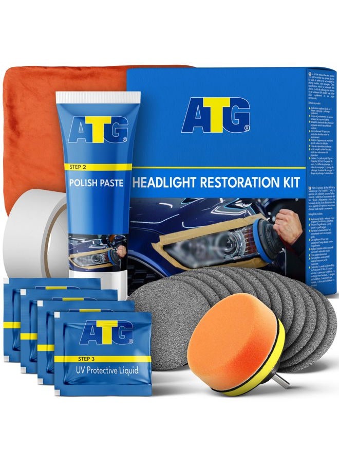 ATG Full Headlight Restoration Kit | Renew Cloudy Lights with Polish and UV Protection | Headlight Polish | Headlight Cleaner and Restorer Kit | Headlight Restore - Image 1