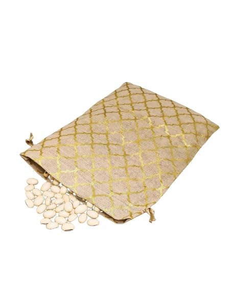 Just Flowers 12Inch X 8Inch Jute Potli Bags Large Size, Drawstring Pouch for Shagun Gifts, Return Gifts, Dry Fruits, Wedding Women Gift Packing (Barfi Deign Print Jute Pouches, Pack of 10) - Image 3