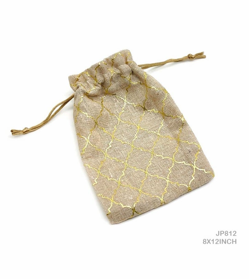 Just Flowers 12Inch X 8Inch Jute Potli Bags Large Size, Drawstring Pouch for Shagun Gifts, Return Gifts, Dry Fruits, Wedding Women Gift Packing (Barfi Deign Print Jute Pouches, Pack of 10) - Image 4