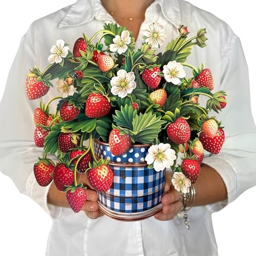Freshcut Paper Pop Up Cards, Strawberry Blossom, 12 Inch Life Sized Forever Flower Bouquet 3D Popup Greeting Card, Birthday Cards, Thank You Card, Blank Notecard & Envelope - Image 1