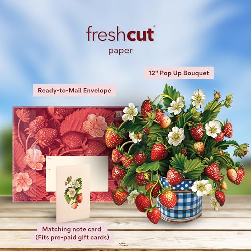 Freshcut Paper Pop Up Cards, Strawberry Blossom, 12 Inch Life Sized Forever Flower Bouquet 3D Popup Greeting Card, Birthday Cards, Thank You Card, Blank Notecard & Envelope - Image 2