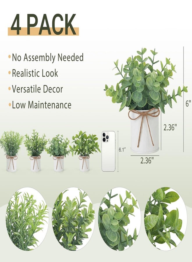 Mkono 4 Packs Small Fake Plants in Farmhouse Galvanized Pots Table Centerpiece Mini Potted Artificial Plants Faux Eucalyptus for Shelf Office Rustic Home Decor (White, Mini-6" H) - Image 4
