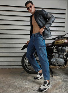 HIGH STAR Mid Rise Regular Fit Jeans with Cargo Pockets by Styli  - Image 1