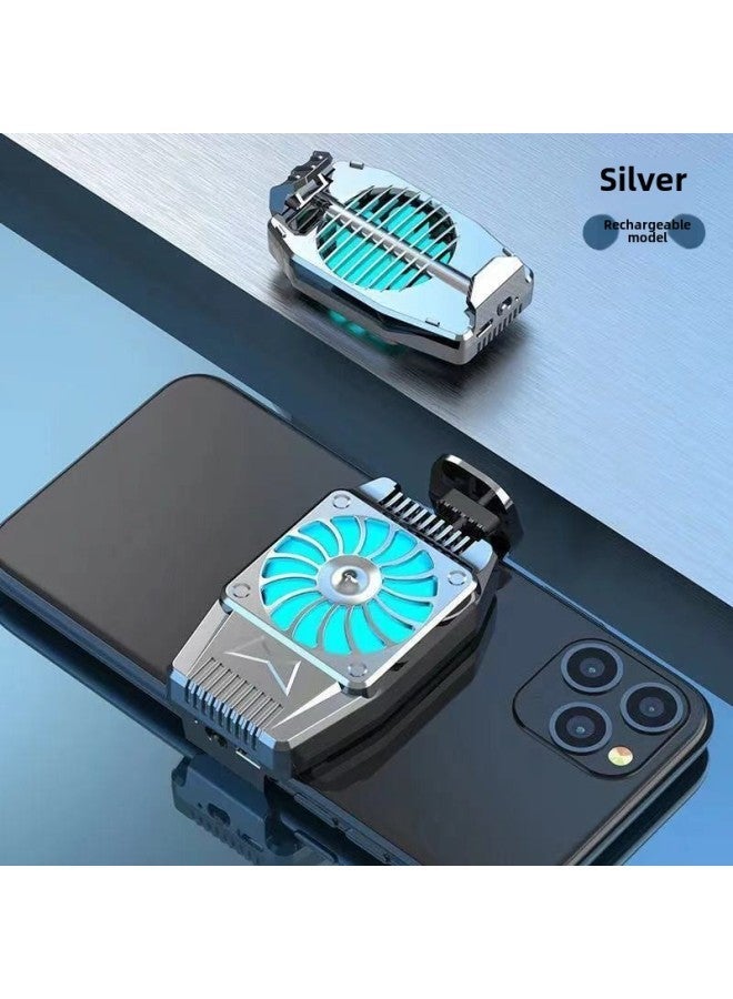 Mobile Phone Radiator Cooling Artifact Fan Silent Chicken King Game Essential Air Clip-Color:❤Powerful Heat Dissipation [rechargeable Model] Silver❤  - Image 1