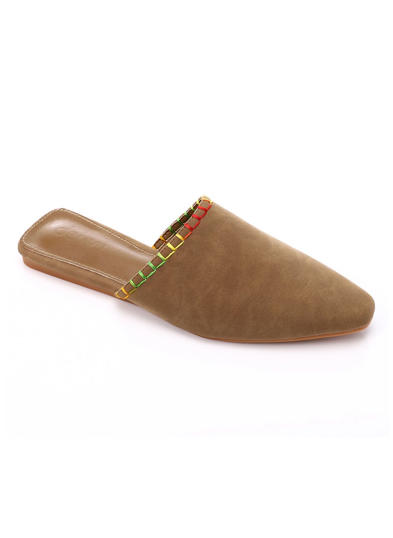 DejaVu - Textured Leather Slip On Flat Mules - Image 1