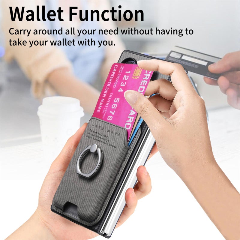 إيروريكس جراب خلفي مغناطيسي لهاتف Samsung Galaxy Z Fold5 5G من القماش المائل مع حلقة للبطاقات (رمادي) - Image 5