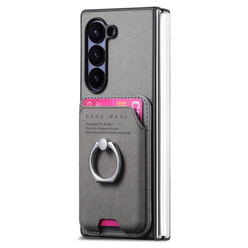 إيروريكس جراب خلفي مغناطيسي لهاتف Samsung Galaxy Z Fold5 5G من القماش المائل مع حلقة للبطاقات (رمادي) - Image 2
