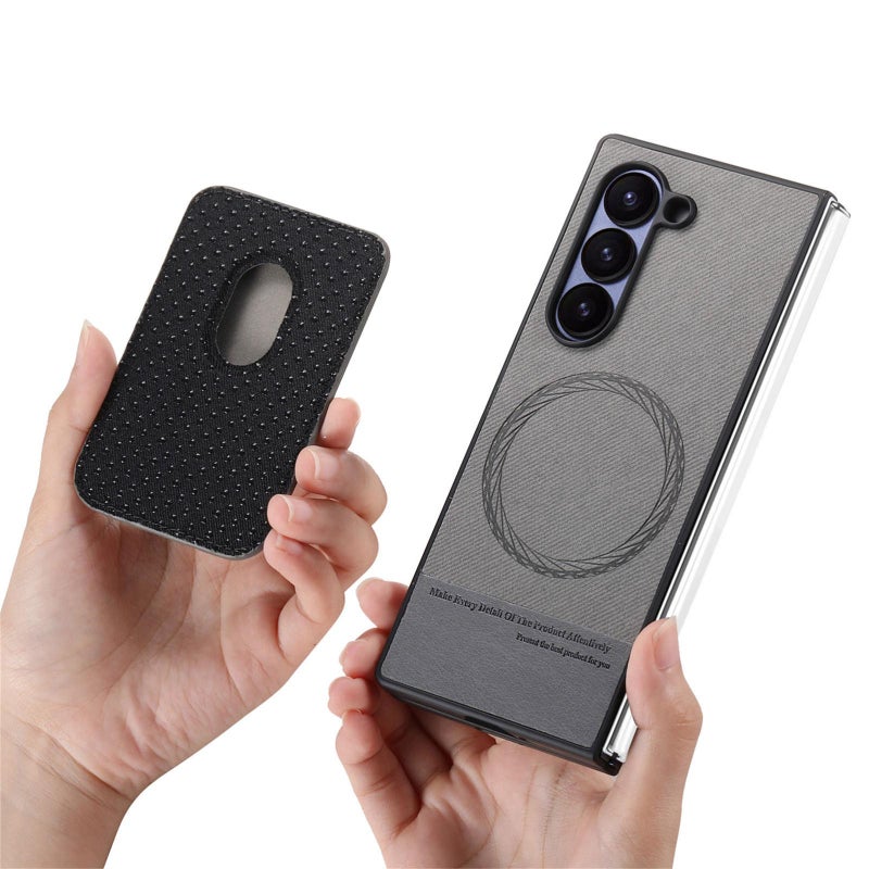 إيروريكس جراب خلفي مغناطيسي لهاتف Samsung Galaxy Z Fold5 5G من القماش المائل مع حلقة للبطاقات (رمادي) - Image 3