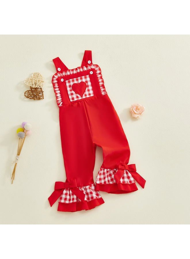 Mieeyali Girls Valentines Day Outfit Overalls Heart Romper Be Mine Love Bell Bottoms Suspender Jumpsuit, Red, 2-3 Years - Image 4