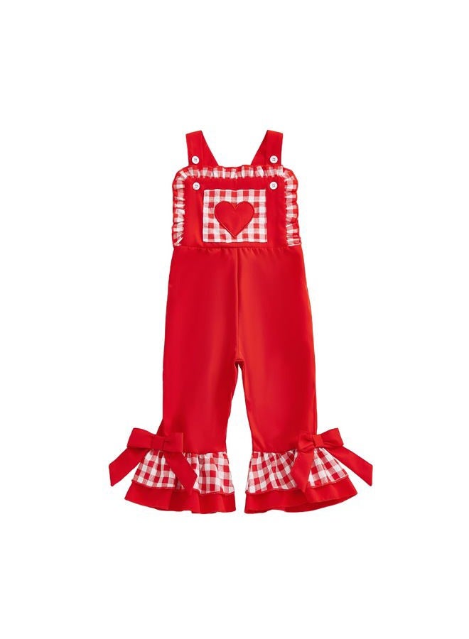 Mieeyali Girls Valentines Day Outfit Overalls Heart Romper Be Mine Love Bell Bottoms Suspender Jumpsuit, Red, 2-3 Years - Image 1