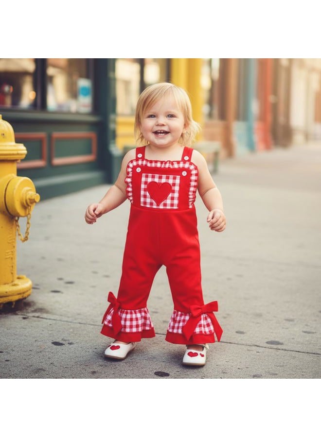 Mieeyali Girls Valentines Day Outfit Overalls Heart Romper Be Mine Love Bell Bottoms Suspender Jumpsuit, Red, 2-3 Years - Image 2