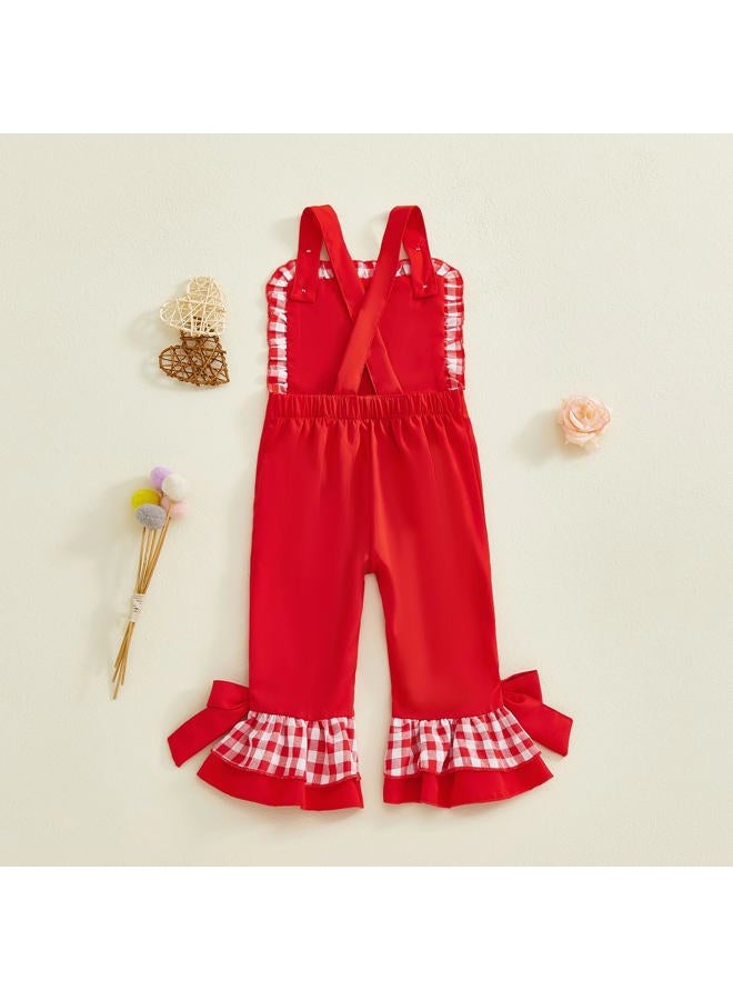 Mieeyali Girls Valentines Day Outfit Overalls Heart Romper Be Mine Love Bell Bottoms Suspender Jumpsuit, Red, 2-3 Years - Image 5