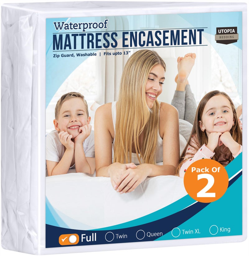 Utopia Bedding Zippered Mattress Encasement Full, 100% Waterproof Bed Bug and Dust Mite Proof Mattress Protector, Absorbent Six-Sided Mattress Cover (Pack of 2) - Image 1