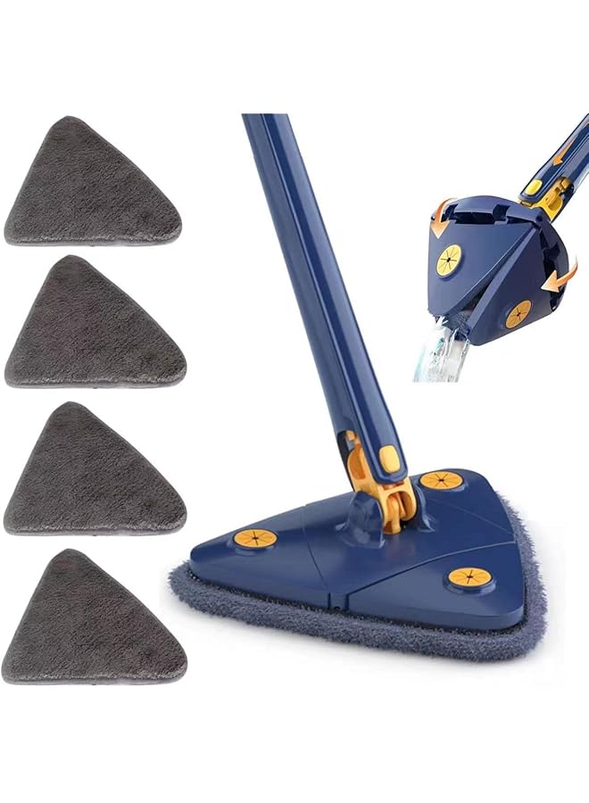 promass 360 Degree Rotatable Adjustable Cleaning Mop,52.1'' Telescopic Triangular Mop with Automatic Water Squeezing Function for Floor Window Ceiling,with 4 Replacement Microfiber Pads