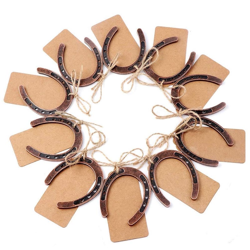 OurWarm 30PCS Good Lucky Horseshoe Wedding Favors for Guests Vintage Craft Metal Horseshoe Decor with Kraft Gift Tags for Rustic Wedding Birthday Kentucky Derby Party Decorations