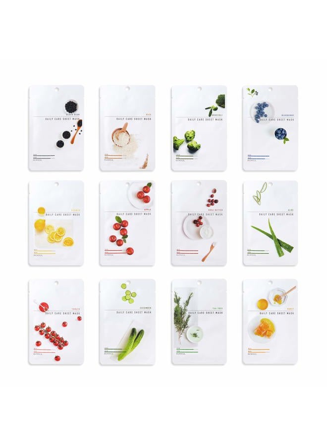 Eunyul [PACK OF 12] Daily Care Facial Sheet Mask Pack 12 types Korean Skincare Hydrating & Nourishing & Natural Ingredients for All Skin Types - Image 1