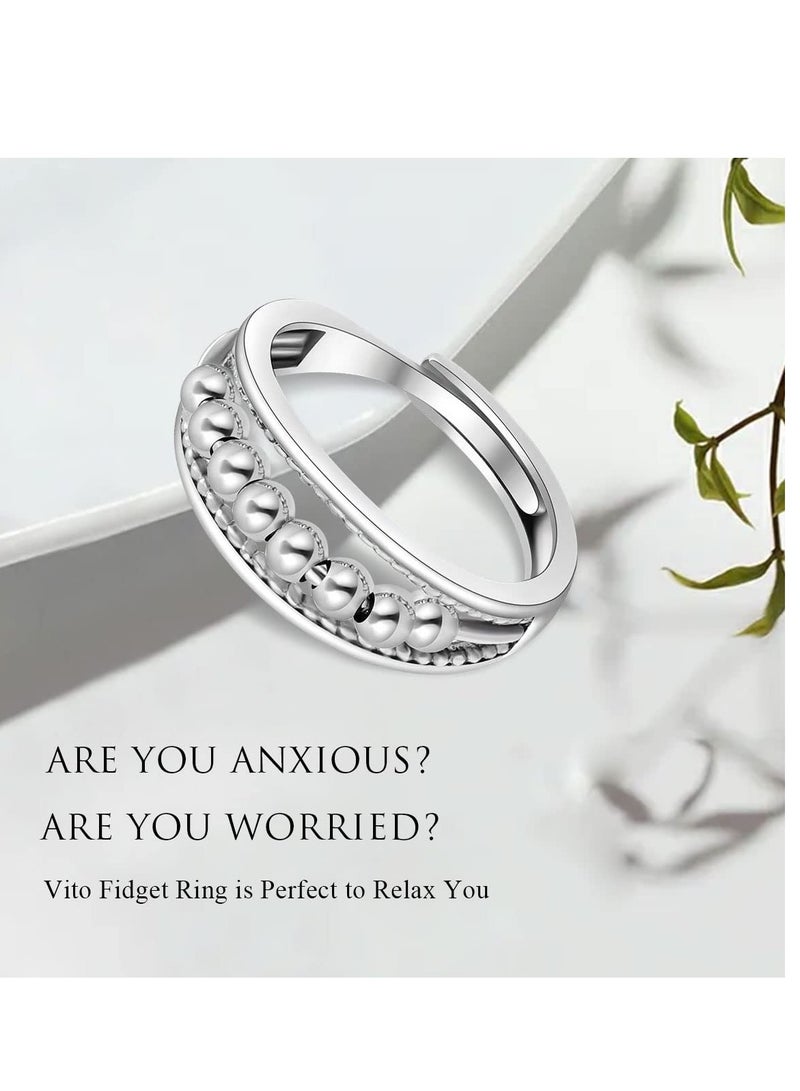 Excefore Anxiety Ring for Women, 925 Sterling Silver Anxiety Fidget Ring, Anxiety Ring with Beads Spinner, Stress Relieving Ring, Unique Jewelry Gift for Mom Wife Daughters - Image 4