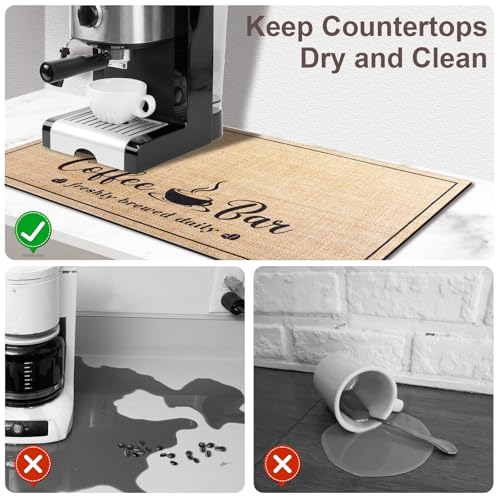 CooRug Absorbent Coffee Mat, Fashion Dish Drying Mat for Kitchen Counter Coffee Bar Accessories Espresso Machine Dish Rack 12" x 20" Beige - Image 3