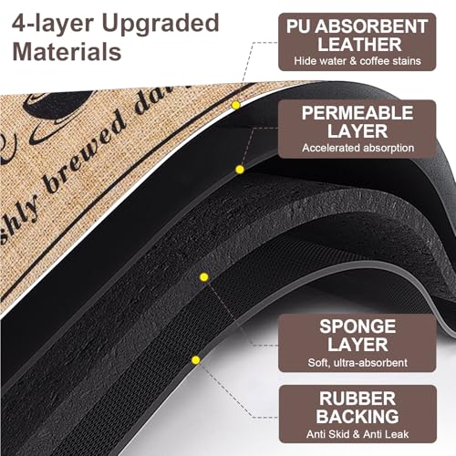 CooRug Absorbent Coffee Mat, Fashion Dish Drying Mat for Kitchen Counter Coffee Bar Accessories Espresso Machine Dish Rack 12" x 20" Beige - Image 4