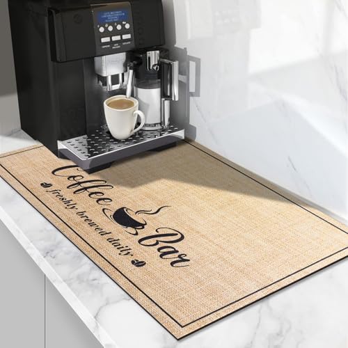 CooRug Absorbent Coffee Mat, Fashion Dish Drying Mat for Kitchen Counter Coffee Bar Accessories Espresso Machine Dish Rack 12" x 20" Beige - Image 1