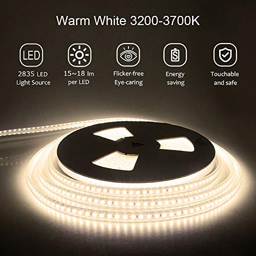 ALITOVE LED Strip Lights Warm White Waterproof 32.8ft 1200 LEDs 2835 SMD 24V DC 3500K Outdoor LED Flexible Ribbon for Kitchen Bedroom Garden Under-cabinet Backyard Hallways(No Power Supply & Adhesive) - Image 4