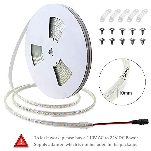 ALITOVE LED Strip Lights Warm White Waterproof 32.8ft 1200 LEDs 2835 SMD 24V DC 3500K Outdoor LED Flexible Ribbon for Kitchen Bedroom Garden Under-cabinet Backyard Hallways(No Power Supply & Adhesive) - Image 2