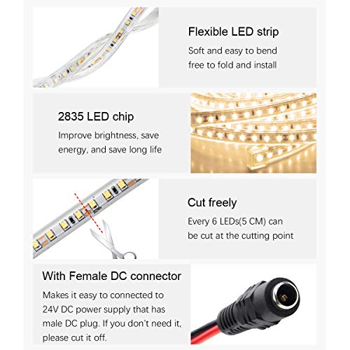 ALITOVE LED Strip Lights Warm White Waterproof 32.8ft 1200 LEDs 2835 SMD 24V DC 3500K Outdoor LED Flexible Ribbon for Kitchen Bedroom Garden Under-cabinet Backyard Hallways(No Power Supply & Adhesive) - Image 5