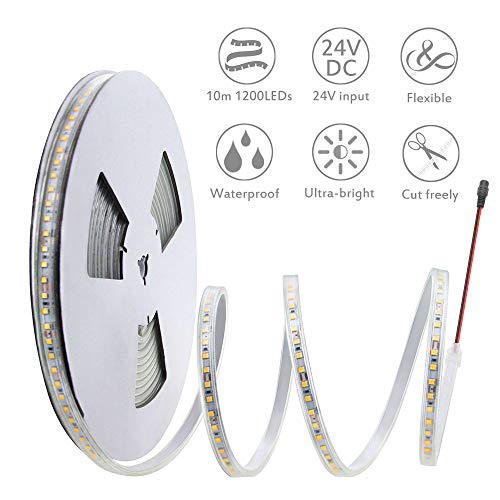 ALITOVE LED Strip Lights Warm White Waterproof 32.8ft 1200 LEDs 2835 SMD 24V DC 3500K Outdoor LED Flexible Ribbon for Kitchen Bedroom Garden Under-cabinet Backyard Hallways(No Power Supply & Adhesive) - Image 3