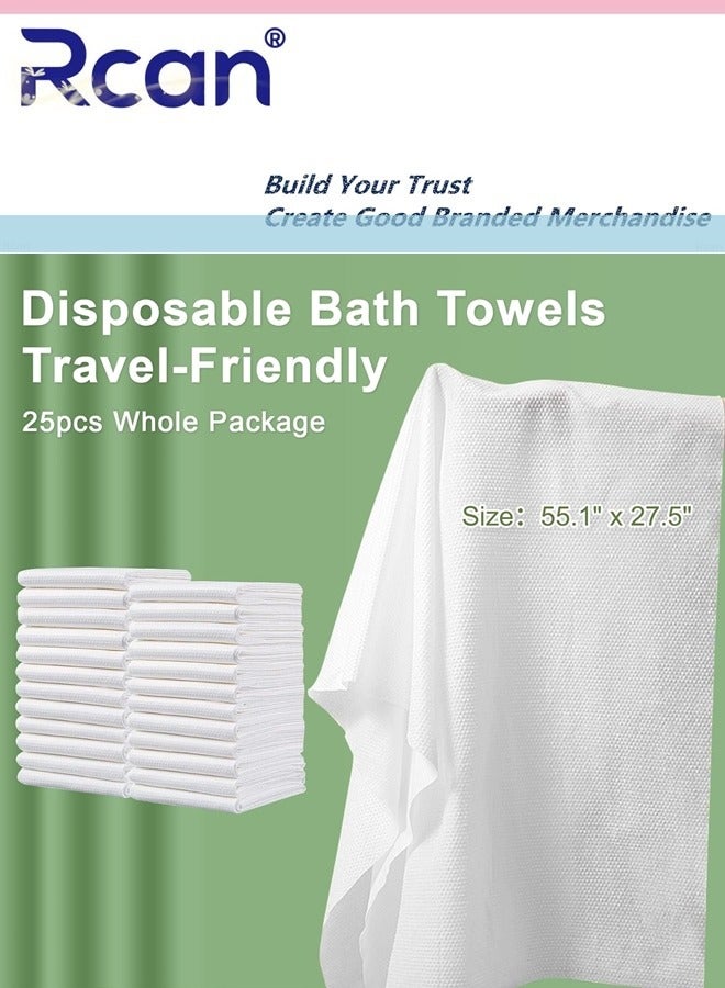 ركان 25 عبوة من مناشف الحمام التي تستخدم لمرة واحدة، منشفة للجسم من القطن الخالص مع امتصاص قوي للماء، منشفة للجسم من القطن الخالص محمولة للسفر والفنادق والرحلات والتخييم، 70 × 140 سم - Image 2