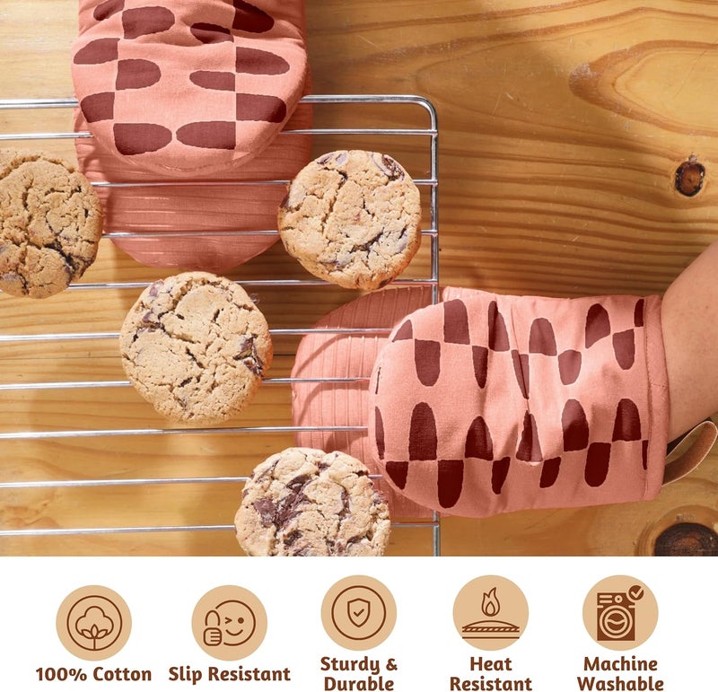 Folkulture Folkulture Mini Oven Mitts or Short Oven Mitts, Cotton Oven Gloves or Oven Mitts Heat Resistant, Set of 2 Kitchen Mitten or Silicone Oven Mit, 5.75"X9" Small Oven Mitt with Loop  - Image 2