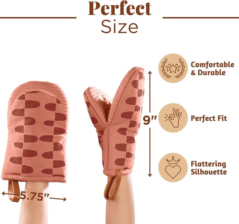 Folkulture Folkulture Mini Oven Mitts or Short Oven Mitts, Cotton Oven Gloves or Oven Mitts Heat Resistant, Set of 2 Kitchen Mitten or Silicone Oven Mit, 5.75"X9" Small Oven Mitt with Loop  - Image 3