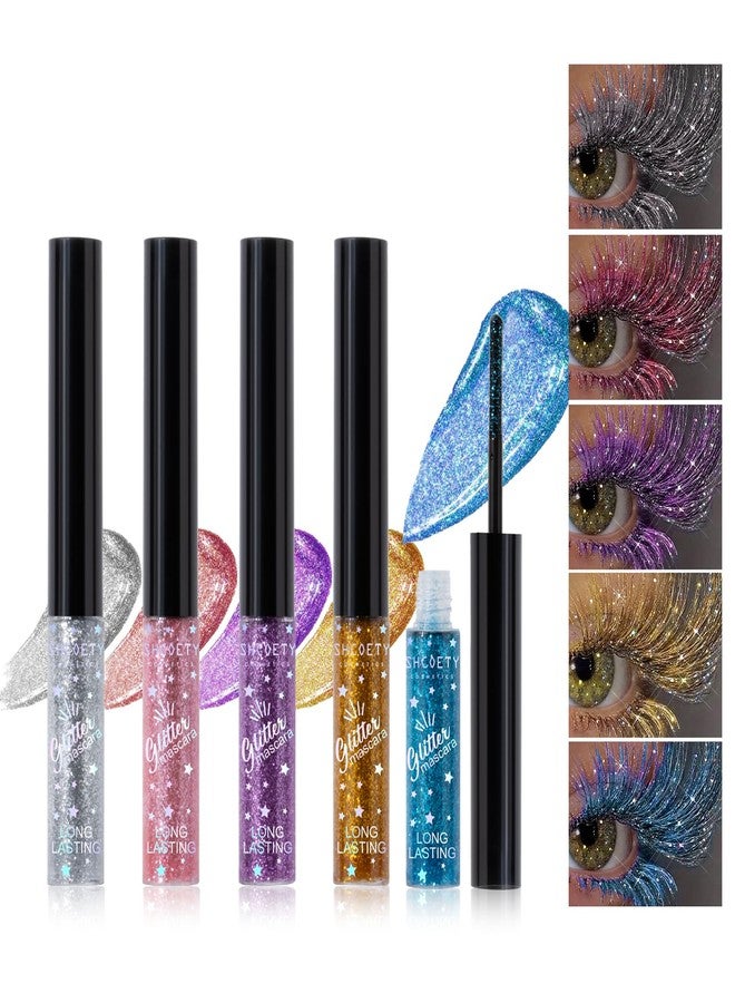 DENESTUP 5 Colours Mascara for Eyelashes, Colourful Pearly Glitter Mascara Set Shining Eyelashes Voluminous Eye lashes Charming Waterproof Longlasting Halloween Christmas Eyes Look Makeup - Image 1