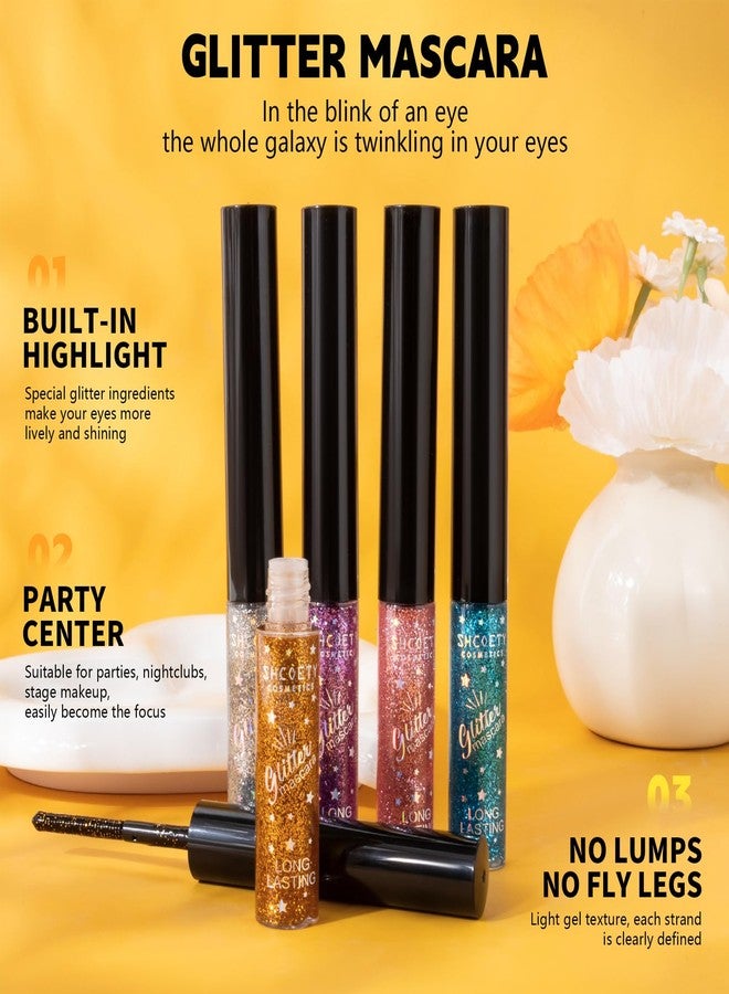 DENESTUP 5 Colours Mascara for Eyelashes, Colourful Pearly Glitter Mascara Set Shining Eyelashes Voluminous Eye lashes Charming Waterproof Longlasting Halloween Christmas Eyes Look Makeup - Image 2